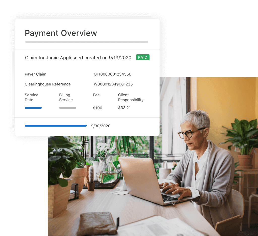 woman checking insurance payment overview with simplepractice