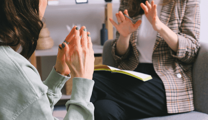 Therapist draws attention to the client's physical response during therapy, mimicking the gesture. Reconnecting with physical awareness through visualization and pacing therapy according to your clients' needs are key components to a minimalist therapy approach.