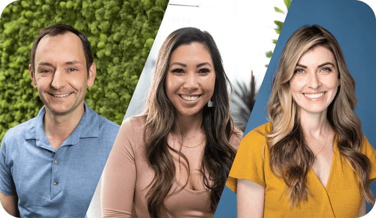 Three SimplePractice employees demonstrate how to take a therapist headshot photo