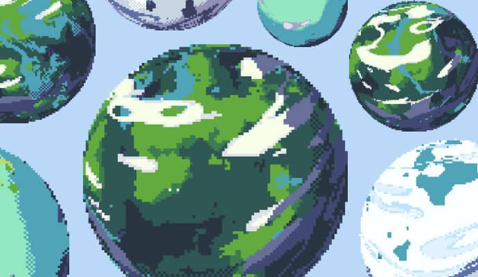 clipart of planets in video game for blog about mental health