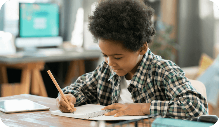 In an example of neuropsychological testing child sits at desk and completes the test