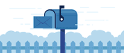 illustration of a blue letterbox infront of a blue picket fence with direct mail brochure from the local therapist