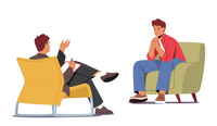 An illustration of a therapist sitting in a chair talking with a client sitting in another chair and wondering what is hurting their therapeutic alliance.