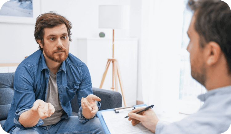 Two male therapists discuss therapist and clinical psychologist abbreviations
