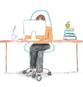 An illustration of a person sitting behind a desk at a computer
