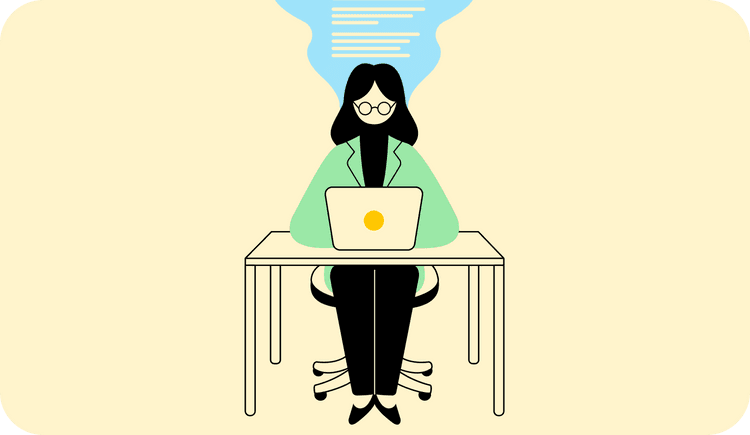 An illustration of a therapist seated at her laptop typing DARP notes