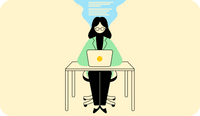 An illustration of a therapist seated at her laptop typing DARP notes
