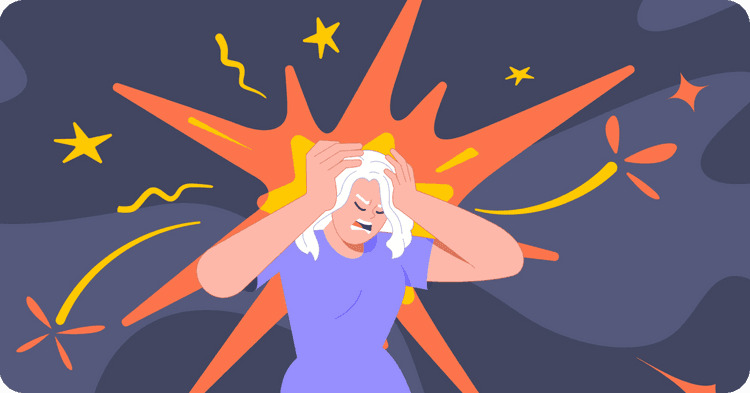 An illustration of a client holding her head in frustration due to a triggering situation. This article shares tools on how to identify triggers, as well as how to help clients with emotional triggers and trigger management.