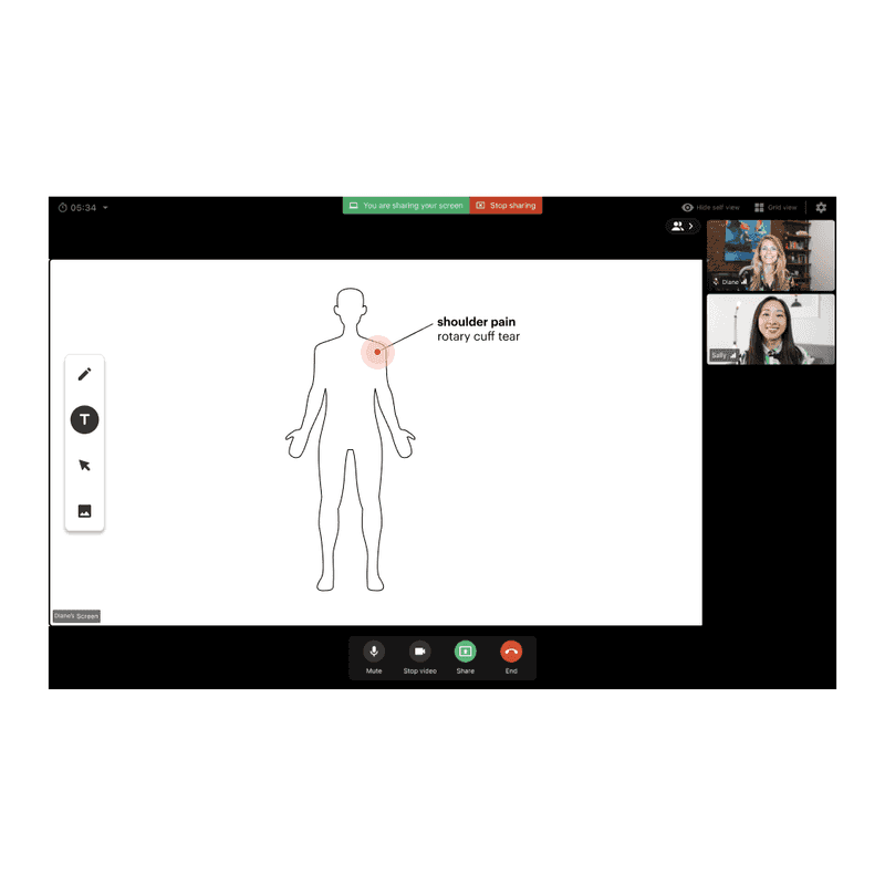 Telehealth with whiteboard for physical therapy