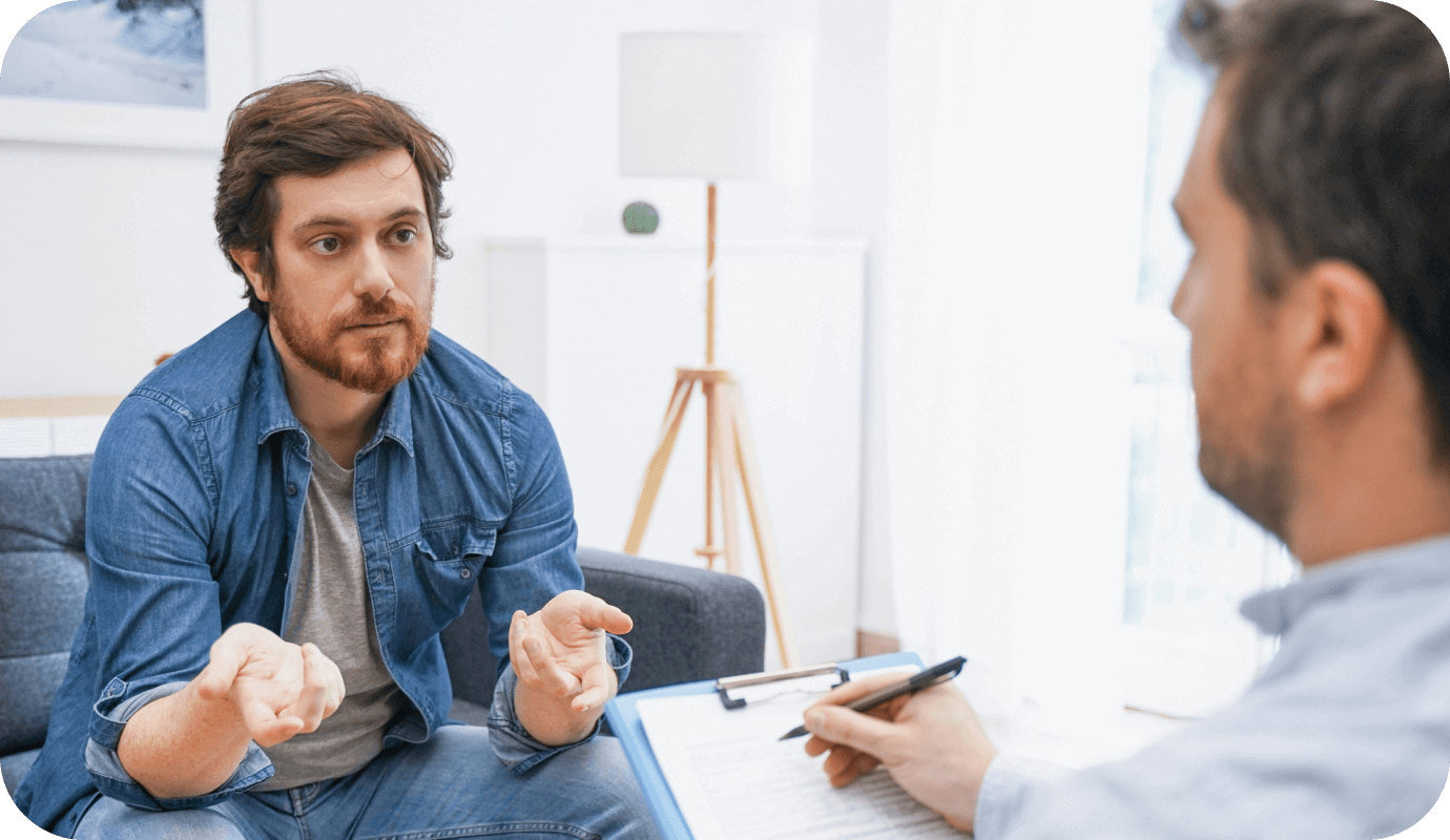 Two male therapists discuss therapist and clinical psychologist abbreviations