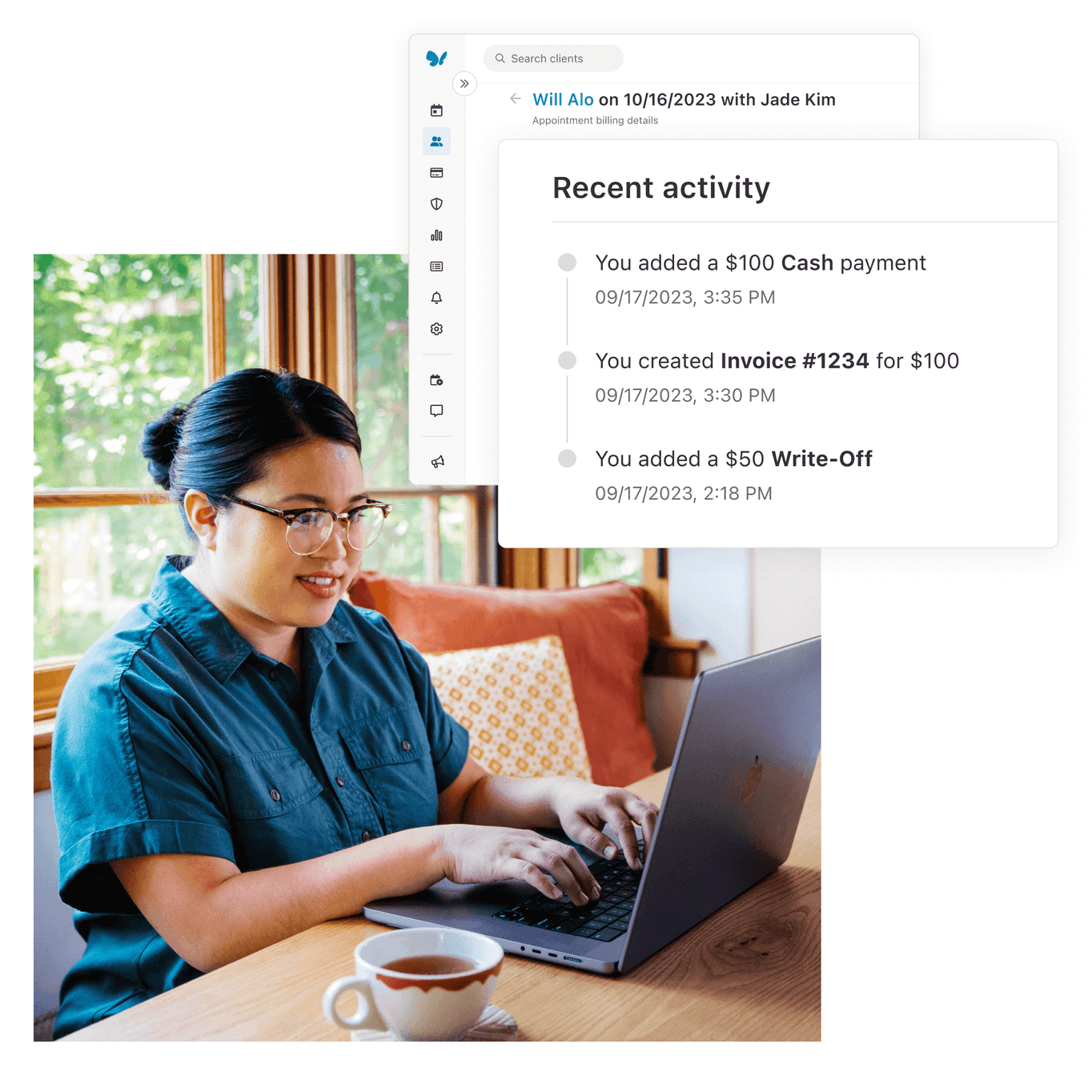 therapist looking at billing activity for a client on our therapy billing software