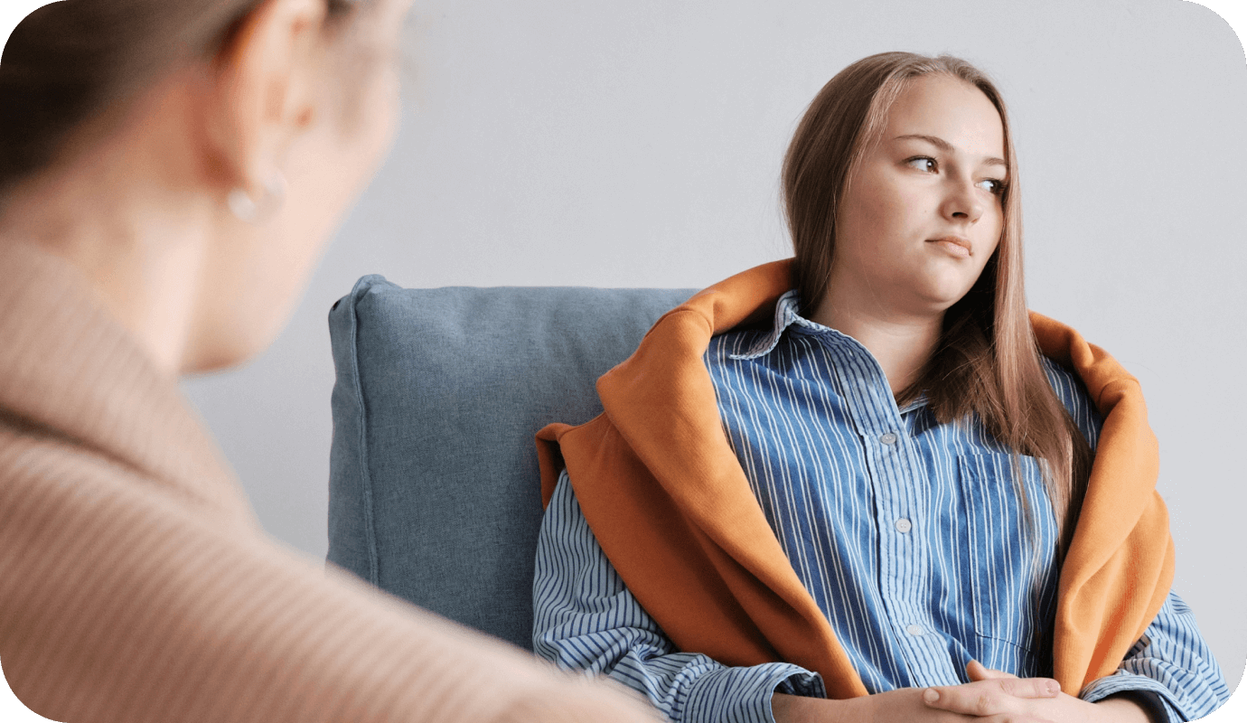 A therapist and her client discuss the various therapy interventions for depression