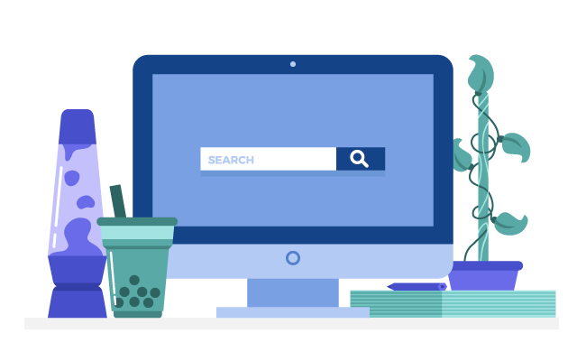 Blue work desk infographic searching for free therapy resources for therapists
