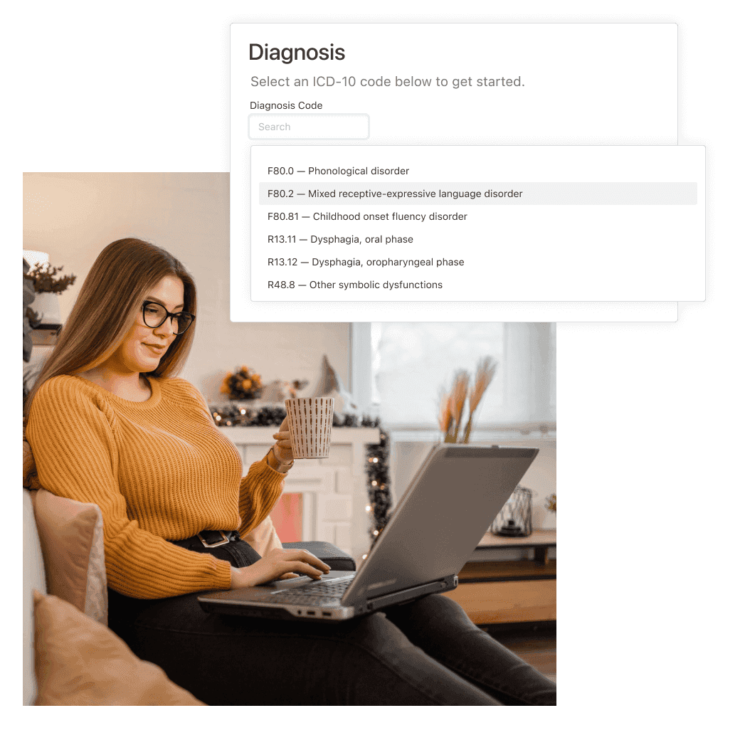 speech language pathologist adding a diagnosis to a client's profile on our EMR software