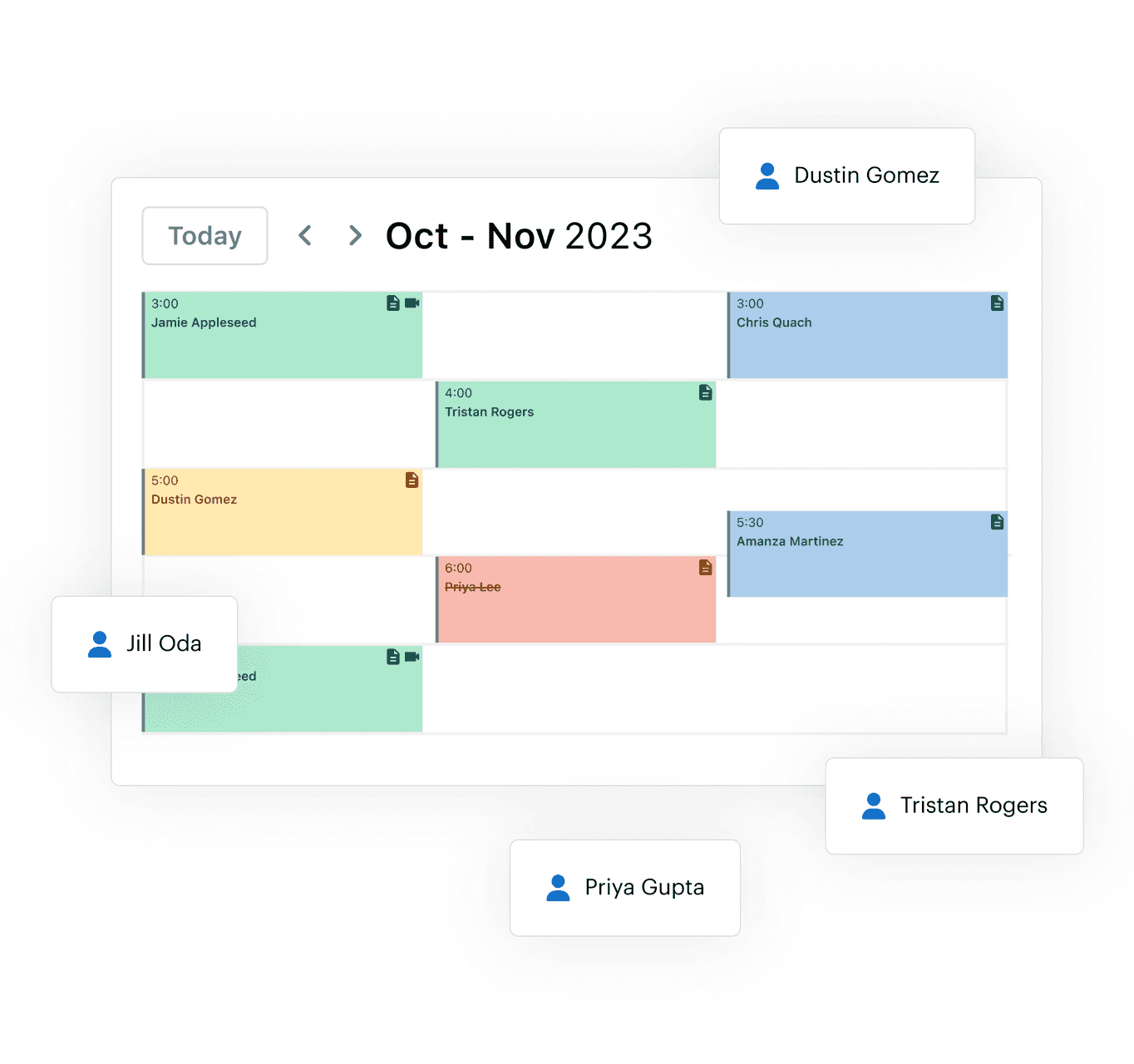 Graphic of weekly SimplePractice calendar with clients to indicate how to migrate clients to SimplePractice