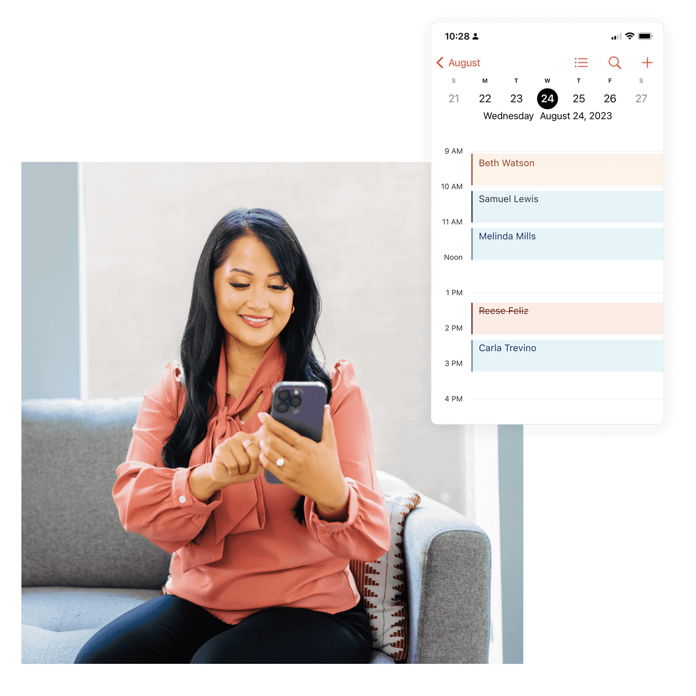 practitioner using our practice management solution on her mobile phone