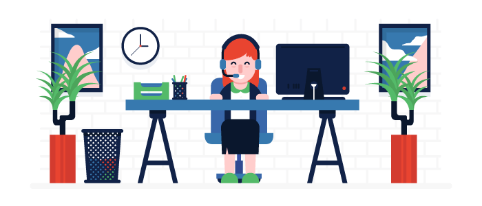 Illustrated image of therapist receptionist at her desk managing the office