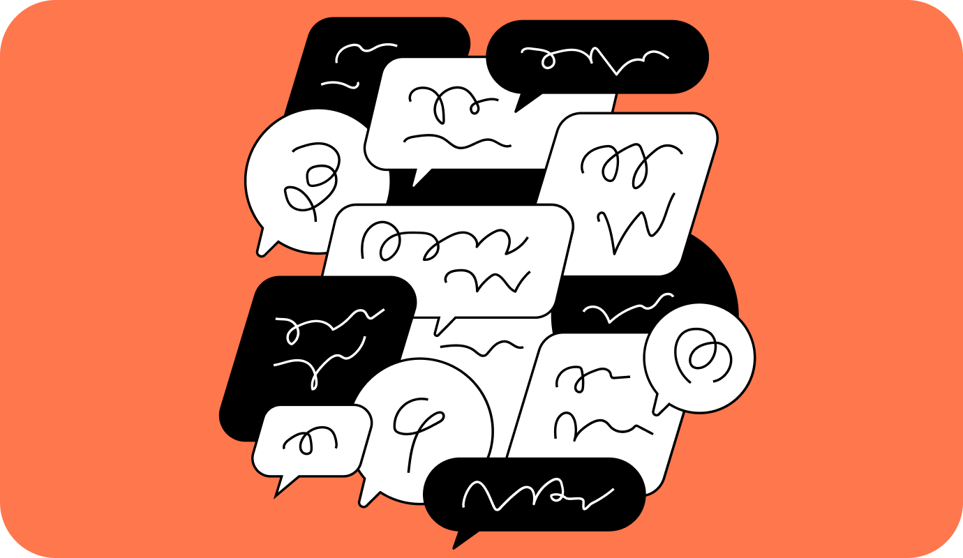 This is an orange color illustration showing text bubbles for 10 cognitive distortions