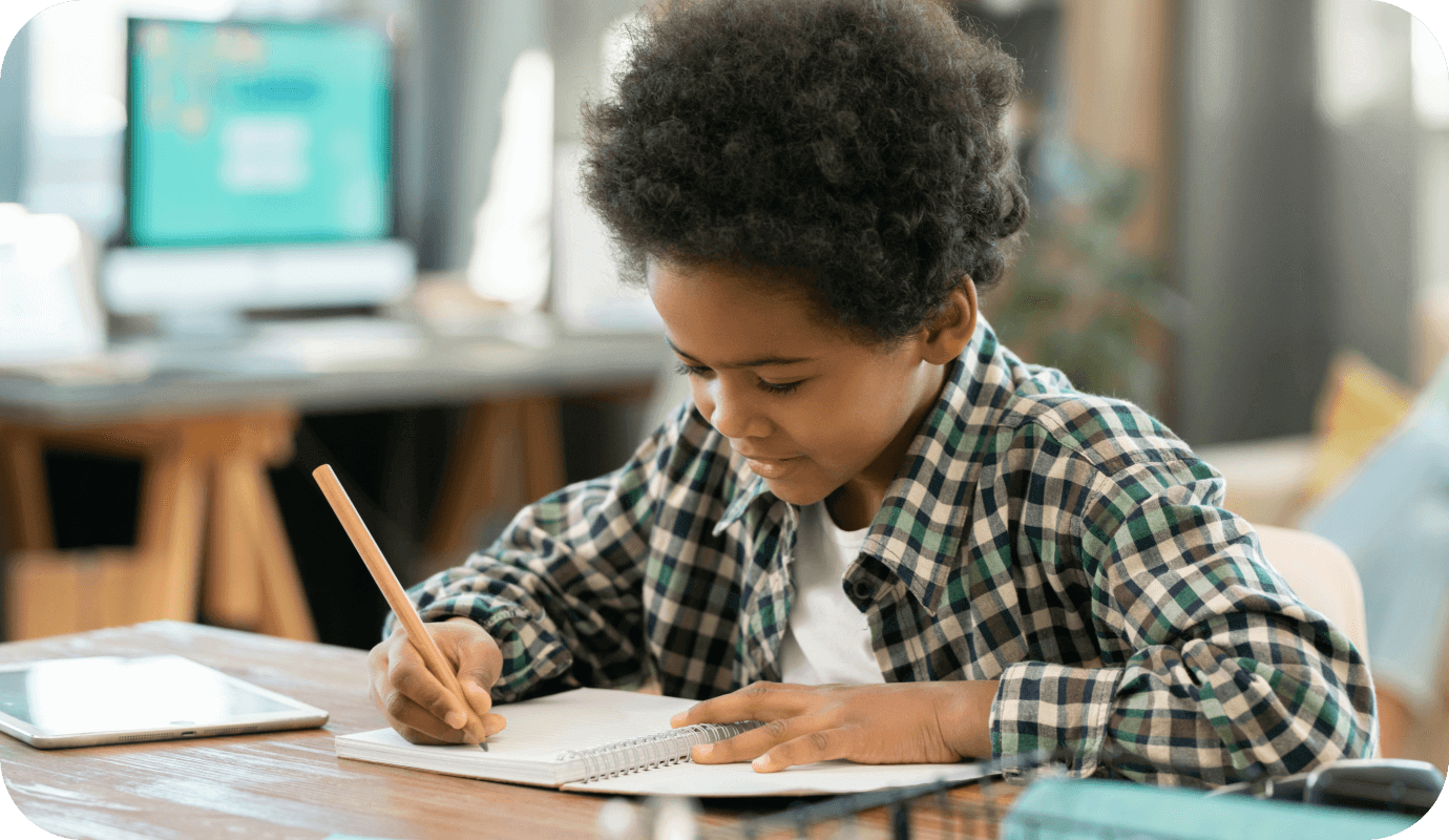 In an example of neuropsychological testing child sits at desk and completes the test