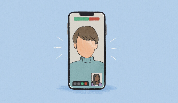 Illustrated image of a therapy client on a teletherapy call on a mobile phone wondering if teletherapy is as effective as in person as in a teletherapy session