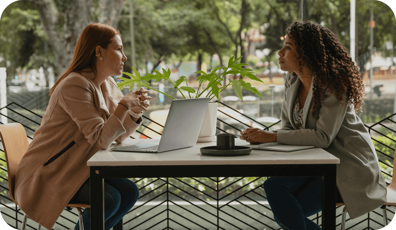 Two female therapists meet to discuss how to find a private practice mentor