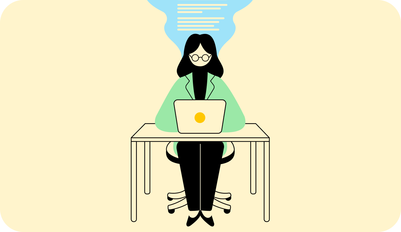 An illustration of a therapist seated at her laptop typing DARP notes