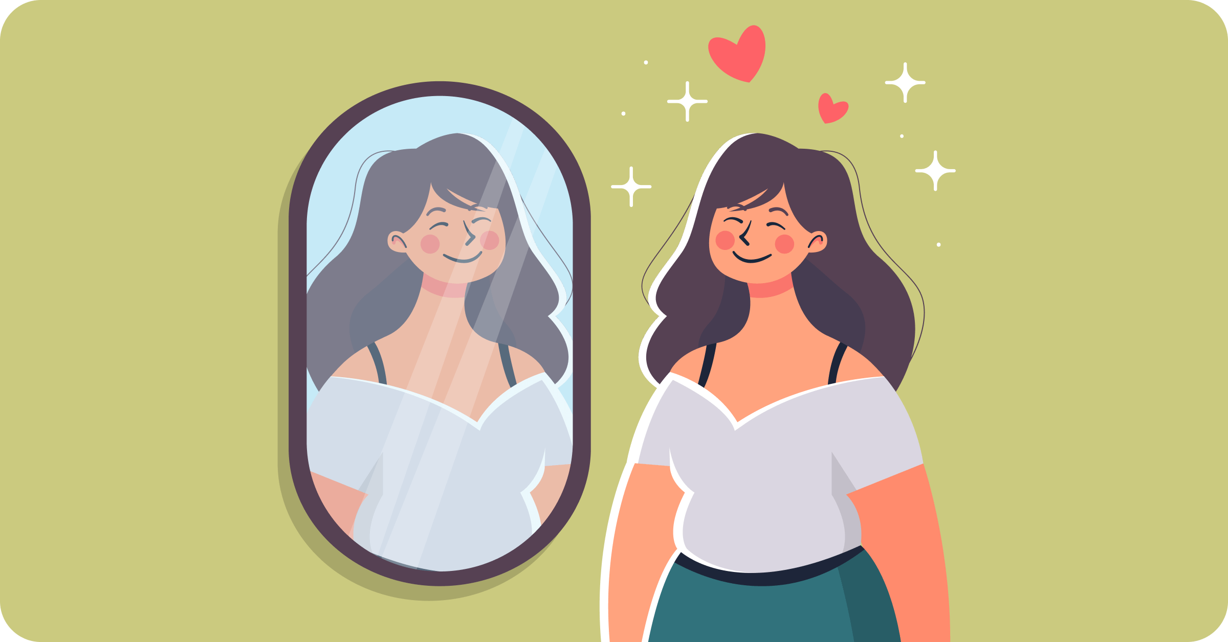 illustration of person looking into a mirror practicing acceptance and commitment therapy