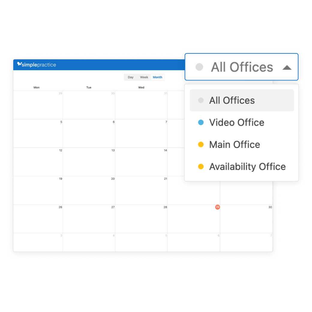 Calendar with color coded dropdown list corresponding to each office location