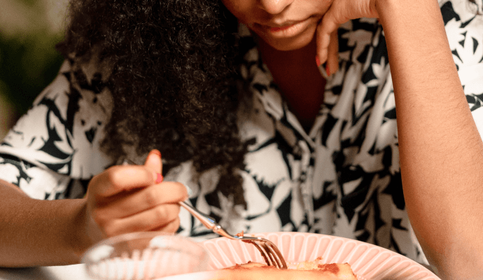 upset woman representing post on missing eating disorders in your practice