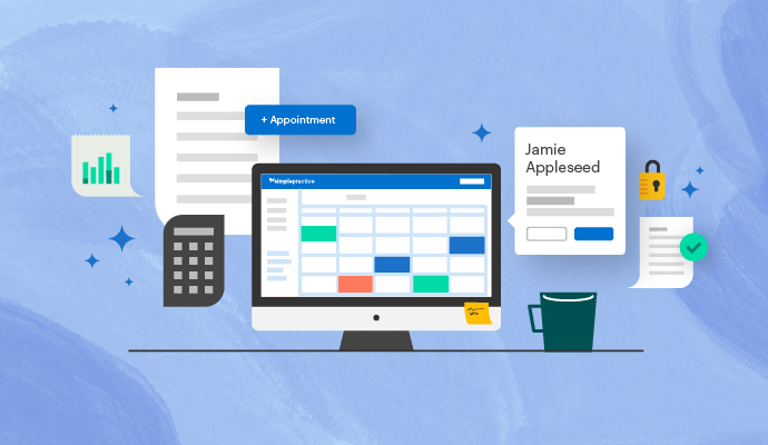 Illustration of an EHR's features, showing what you can expect when moving to an EHR like SimplePractice