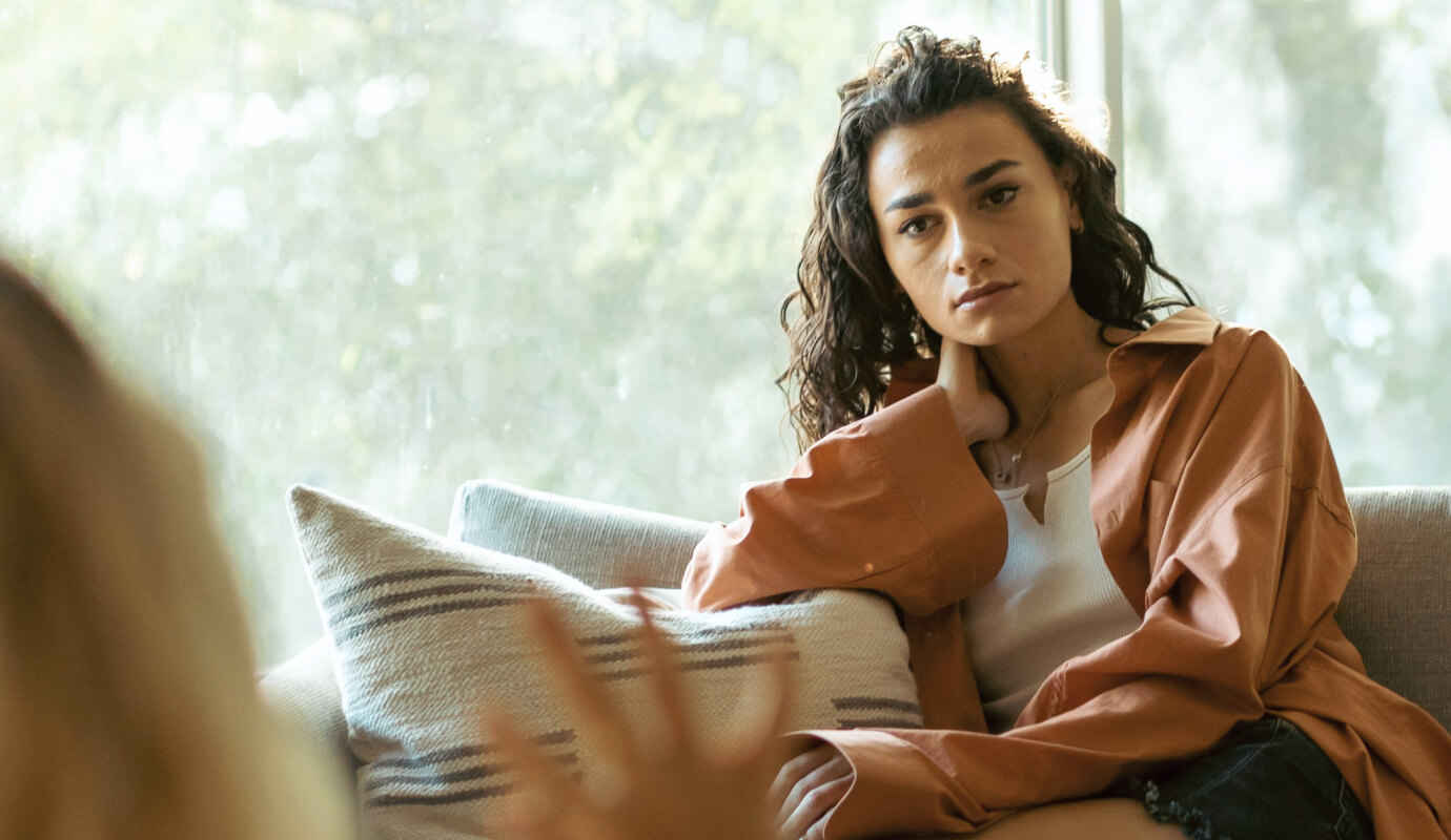 A client receives cognitive processing therapy during an in-person session.