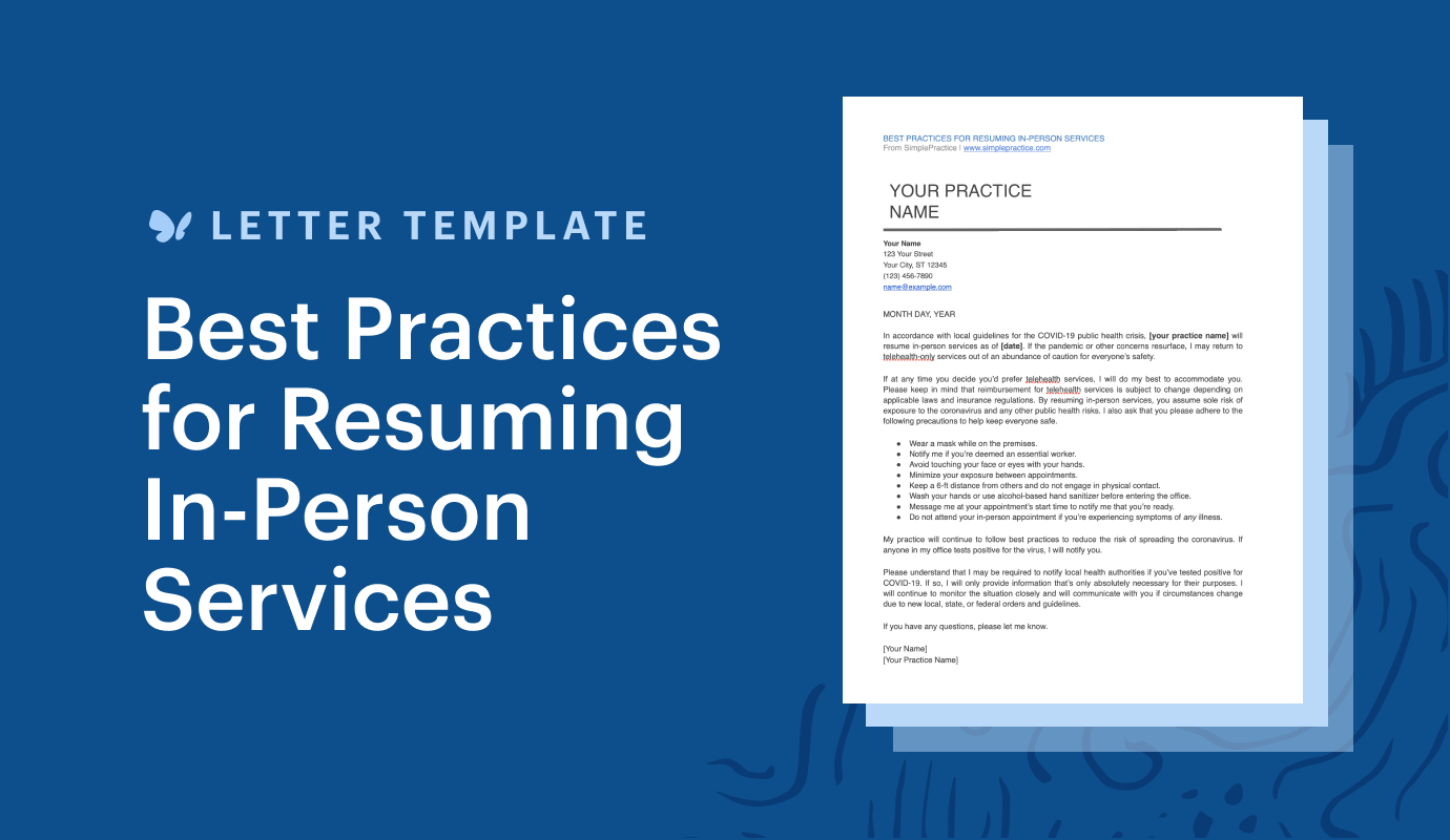 simplepractice template letter for returning to the office in person during covid